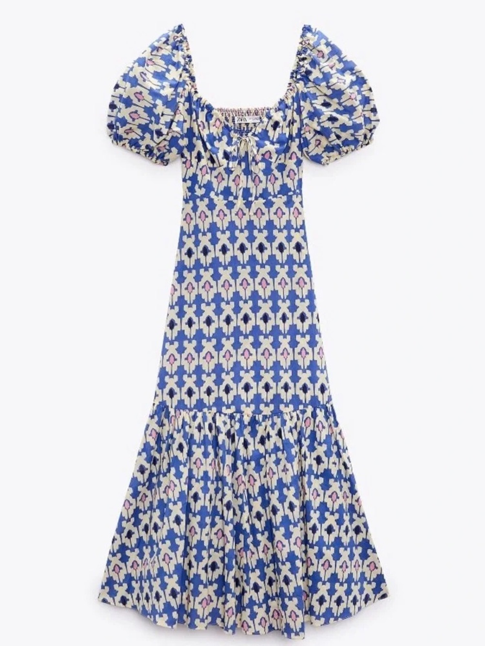 NWT ZARA Geometric Pattern Maxi Dress in Blue/Cream/Pink - Picture 4 of 11